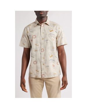 Pendleton Shoreline National Park Print Short Sleeve Cotton Button-Up Shirt - Natural
