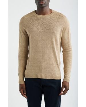 Jack Victor Cormack Long Sleeve Crewneck Linen & Silk Pullover - Natural