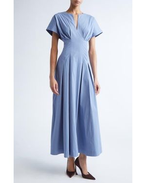 Lela Rose Smocked Back Cotton Poplin Dress - Blue