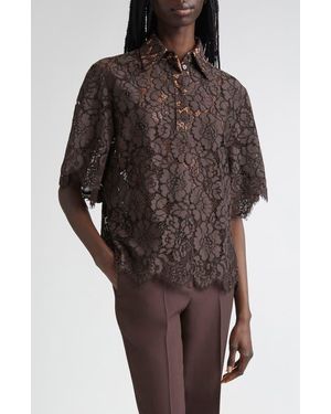 Michael Kors Floral Lace Button-Up Shirt - Brown