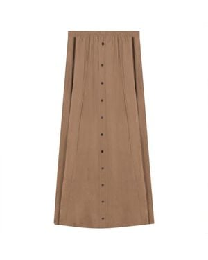 Maxmrkt Maxi Gauze Faux Button Front Elastic Waistband Skirt - Brown