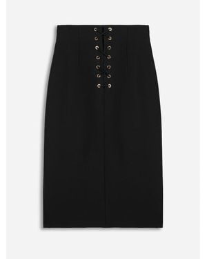 Nocturne Eyelet Detail High Waist Midi Skirt - Black