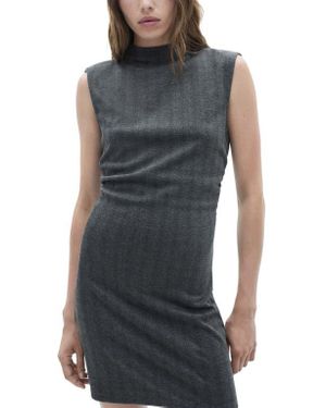 Mango Herringbone Gathered Minidress - Black