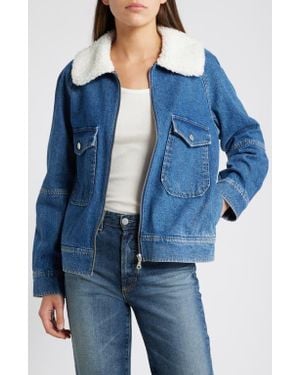 Rails Cheyenne Faux Shearling Collar Denim Zip-Up Utility Jacket - Blue