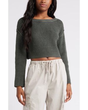 BP. Textured Cotton Cropped Sweater - Gray