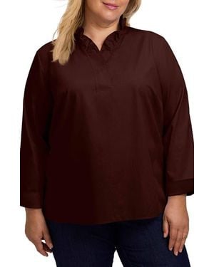Foxcroft Tammy Ruffle Cotton Popover Top - Red
