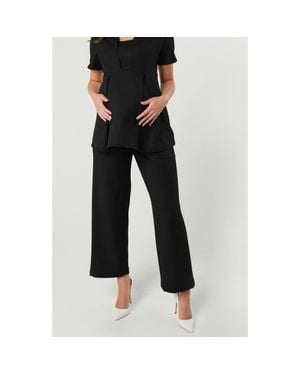 Marion Petite Semi- Wide Leg Maternity Work Pant - Black