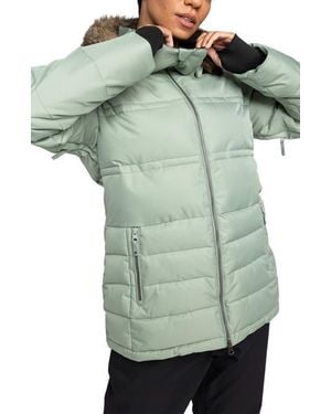 Roxy Quinn Insulated Puffer Coat With Removable Faux Fur Trim - Green