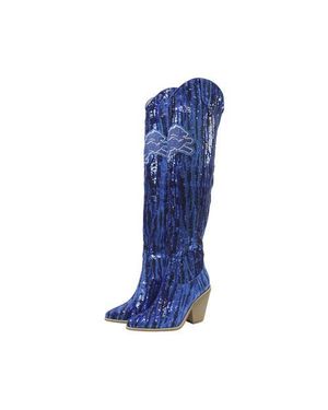 Cuce Detroit Lions Over-The-Knee Two-Tone Sequin Boots - Blue