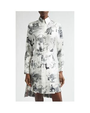 Thom Browne Hector Toile Silk Twill Button-Down Shirt - Gray