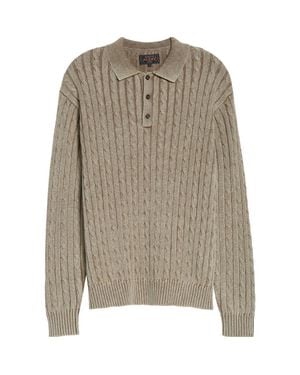 Beams Plus Pigment Dyed Cable Knit Cotton Polo - Gray