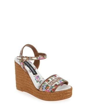 Dolce & Gabbana Floral Embroidered Espadrille Wedge Sandal - Pink