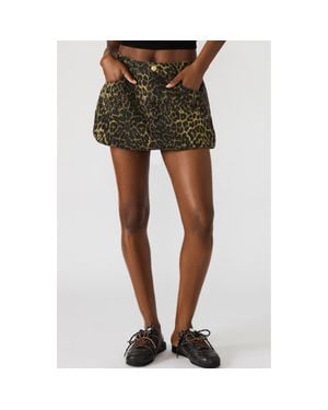 Steve Madden Simona Leopard Print Denim Miniskirt - Green