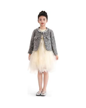 Tulle Bouclé Jewel-Collar Jacket - White