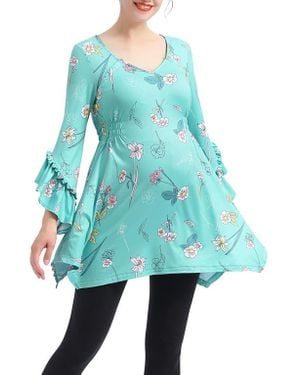 Kimi + Kai Sue Flare Sleeve Maternity/Nursing Tunic - Blue