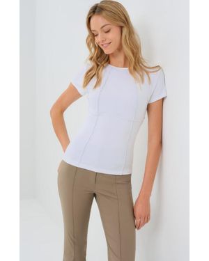 Anatomie Short Sleeve Celeste Rib Top With Seam Shaping - White
