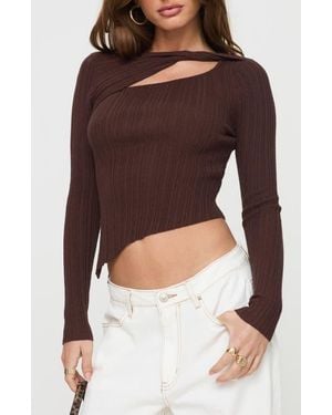 Princess Polly Ellara Cutout Asymmetric Rib Top - Brown