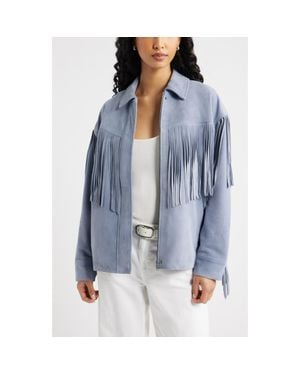 Open Edit Fringe Suede Jacket - Blue