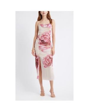 Open Edit Floral Print Mesh Maxi Dress - Red