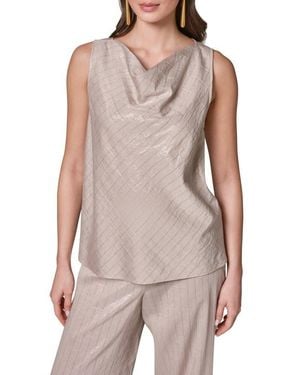 Donna Karan Shine Stripe Cowl Neck Sleeveless Top - Brown