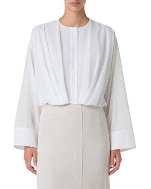 Akris Cotton Voile Crop Button-Up Shirt - Gray