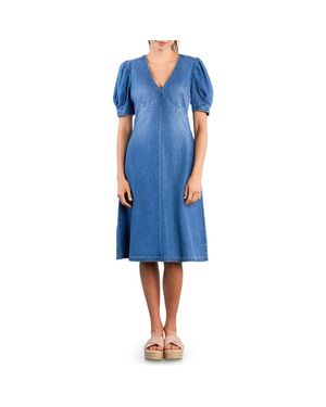 Wash Lab Denim Blossom Puff Sleeve Denim Dress - Blue
