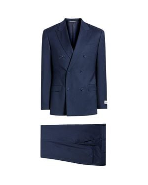 Emporio Armani Double Breasted Microcheck Virgin Wool G-Line Suit - Blue