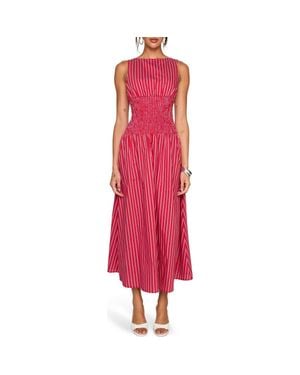 Princess Polly Lilienne Stripe Cotton Blend Poplin Dress - Red