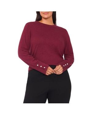 Halogen® Button Cuff Cotton Blend Sweater - Red