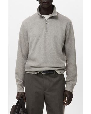 Mango Regular Fit Quarter Zip Pullover - Gray