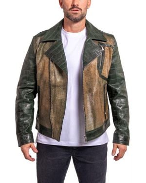 Maceoo Ascension0026 Genuine Calf Hair & Croc Print Leather Jacket - Black