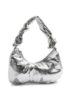 TOPSHOP Knotted Half Moon Faux Leather Shoulder Bag - Gray