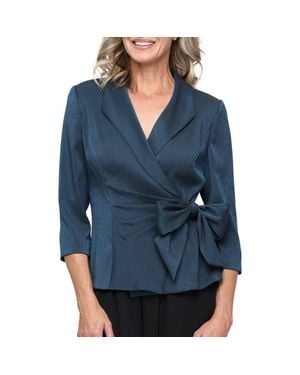 Alex Evenings Shimmer Side Tie Wrap Top - Blue