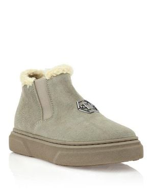 Philipp Plein Eco Shearling Suede Anckle Boots Girl - Natural