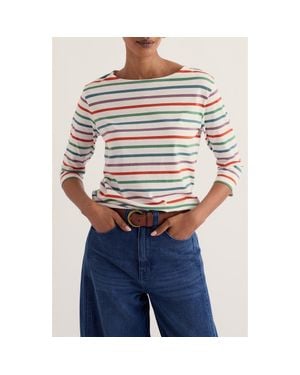 Seasalt Cornwall Sailor Stripe Three Quarter Sleeve Organic Cotton T-Shirt - Blue