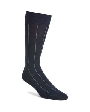 Pantherella Botolph Vertical Mini Box Stripe Wool Blend Dress Socks - Blue