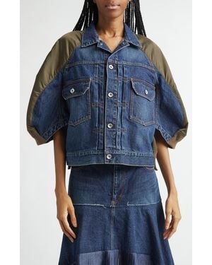 Sacai Denim & Nylon Mixed Media Jacket - Blue