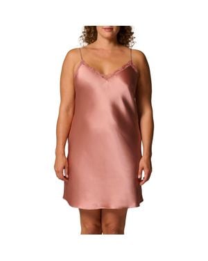 Simone Perele Love Me Night Lace Trim Silk Blend Chemise - Pink