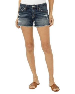 Silver Jeans Co. Frayed Mid Rise Denim Boyfriend Shorts - Blue