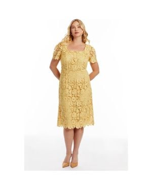 June + Vie Square-Neck Lace Midi Dress - Pink