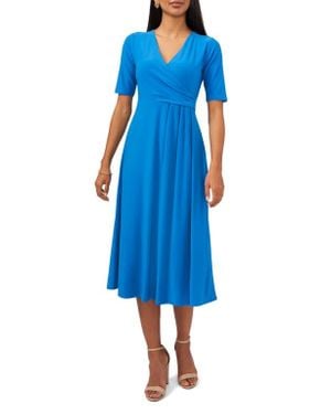 Chaus Surplice Faux Wrap Midi Dress - Blue