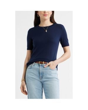 Caslon Short Sleeve Merino Wool Blend Sweater Top - Blue
