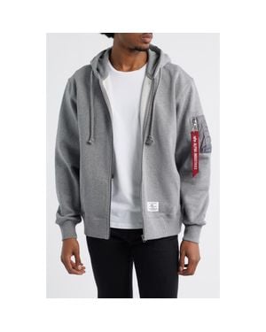 Alpha Industries Utility Pocket Cotton Fleece Zip Hoodie - Gray