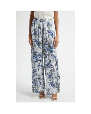 L'Agence Lillian Butterfly Print Wide Leg Silk Pants - Blue