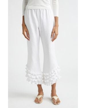 Posse Florence Ruffle Detail Crop Linen Pants - White