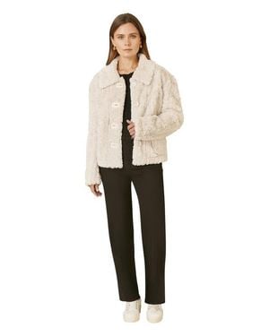 Yumi' Textured Faux Fur Jacket - Natural