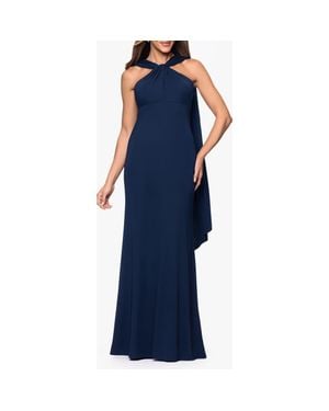 Xscape Evenings Scarf Detail Halter Neck Gown - Blue