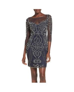 Pisarro Nights Beaded Mesh Sheath Dress - Black