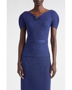 St. John Loretta Metallic Knit Sweater - Blue