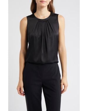 Anne Klein Pleated Jewel Neck Sleeveless Top - Black